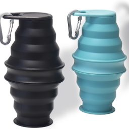 Collapsible Water Bottles 2pcs for Traveling Silicone Foldable Sport Bottle Portable for Outdoor Hiking/Camping (Grey+Blue)